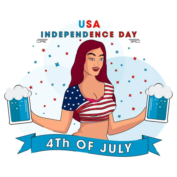 USA Independence Day template or poster design with young girl i — Stock Vector