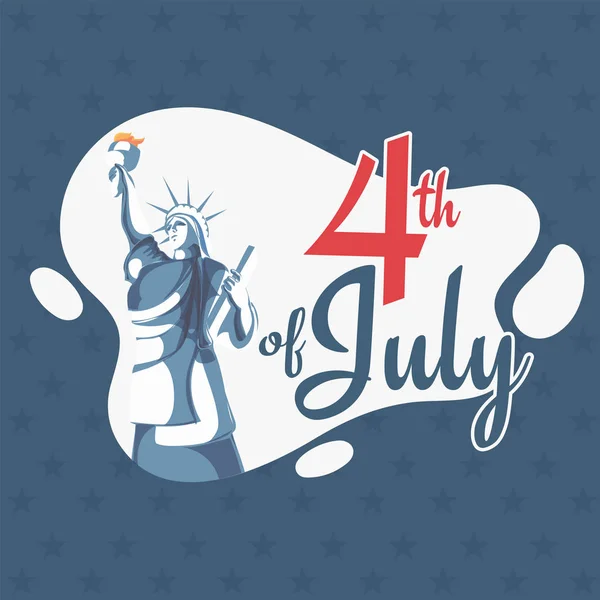 Texto de caligrafia 4 de julho com Estátua da Liberdade em resumo —  Vetores de Stock