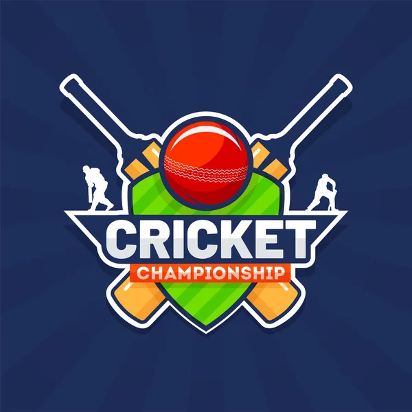 Texto adesivo estilo Cricket Championship com equipamentos de críquete — Vetor de Stock