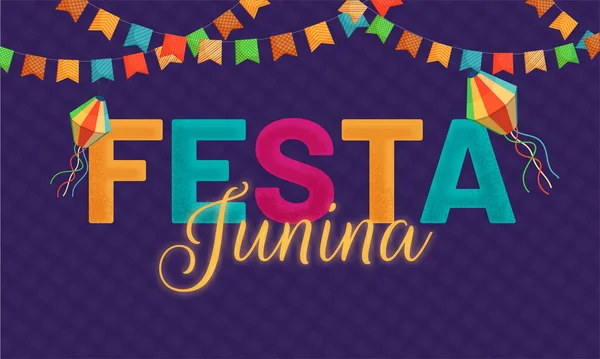 Festa Junina festival celebración fondo decorado con colo — Vector de stock