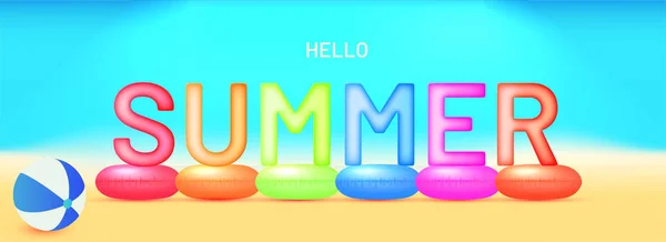 Texto colorido de verano, bandera del encabezado del partido de verano o cartel de — Vector de stock