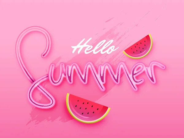 Stylowy tekst Hello Summer na różowym tle banner lub plakat — Wektor stockowy