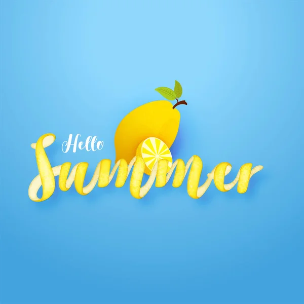 Texto creativo de "Verano" con limón sobre fondo azul cielo para — Vector de stock