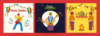 Festa Junina parti afişi veya şablon tasarım Brezilya seti 