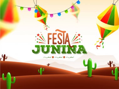 Festa Junina kutlama posteri tasarımı fenerler ile dekore edilmiş bir