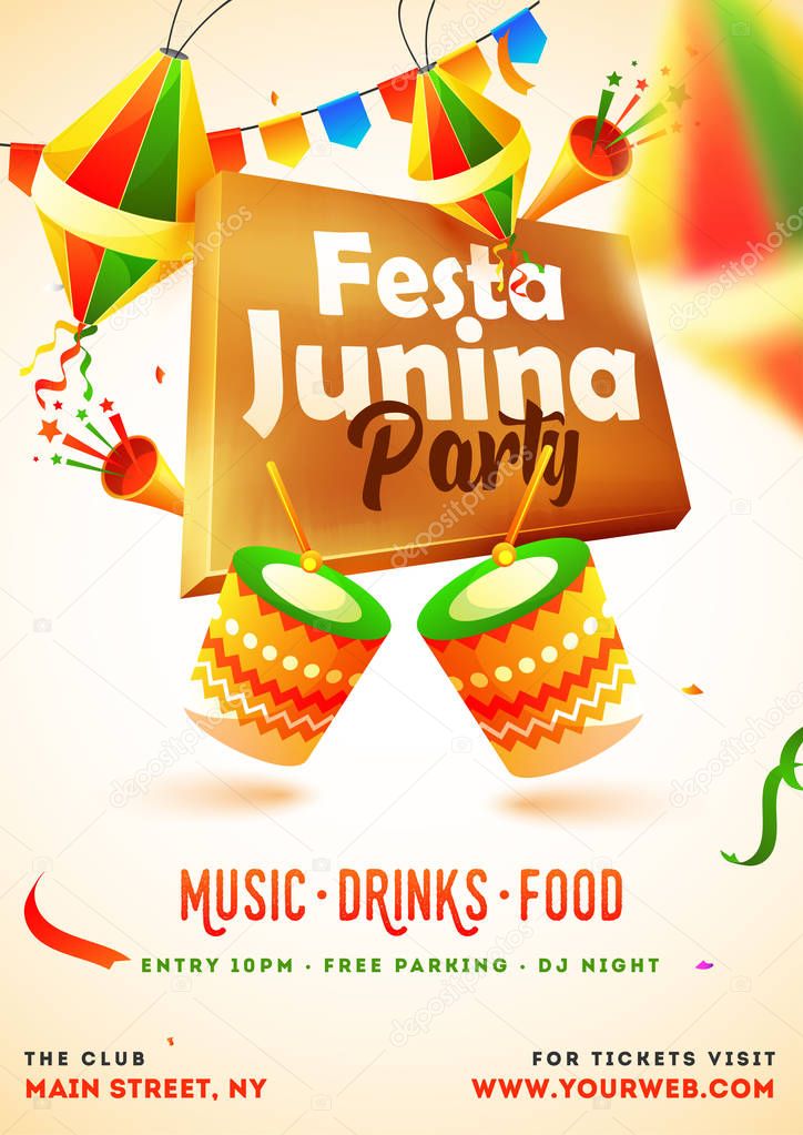 Festa Junina Party invitation card design with illustration of d