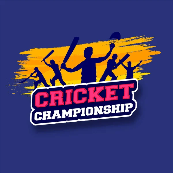 Texto estilo etiqueta Campeonato de Cricket con silueta de crick — Vector de stock