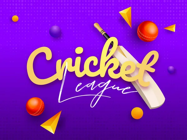 Plakát nebo titulní obraz kriketové ligy s realistickou pálkou a CR — Stockový vektor