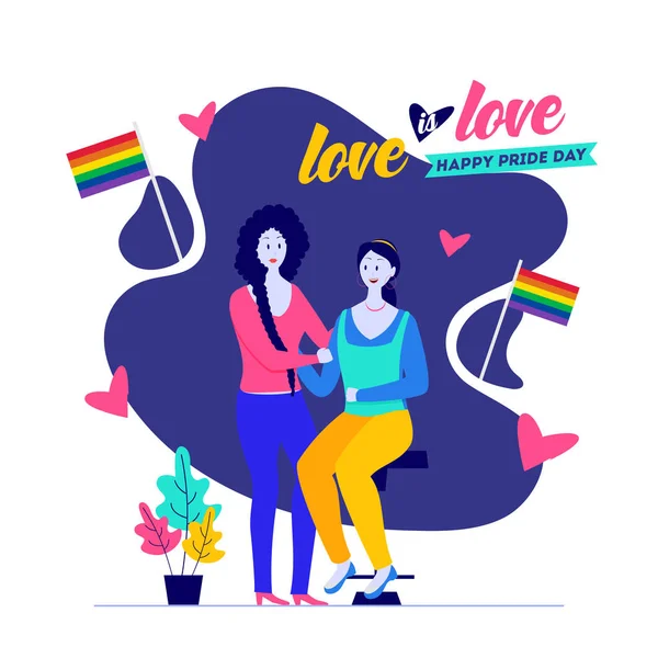 Happy Pride Day, Love is Love concept avec couple lesbien avec f — Image vectorielle