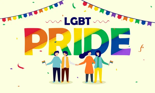 LGBT Orgulho conceito com casal gay e lésbico segurando liberdade f —  Vetores de Stock