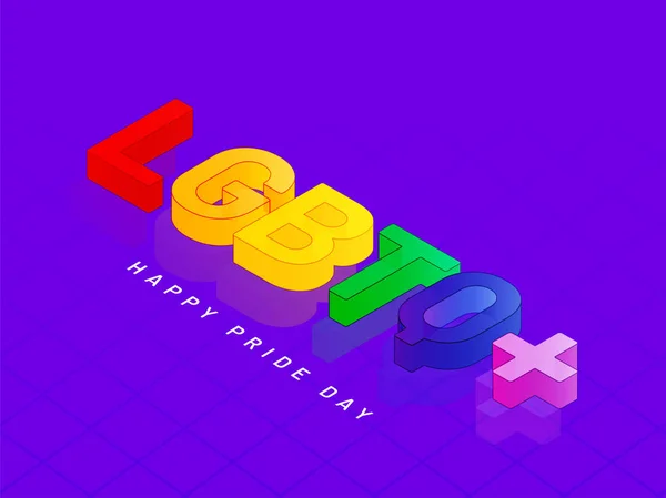 Texto colorido 3D LGBTQ + em fundo roxo para o Feliz Dia do Orgulho —  Vetores de Stock