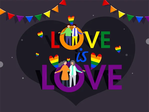 Amor é conceito de amor com ilustração de casal gay e lésbico —  Vetores de Stock