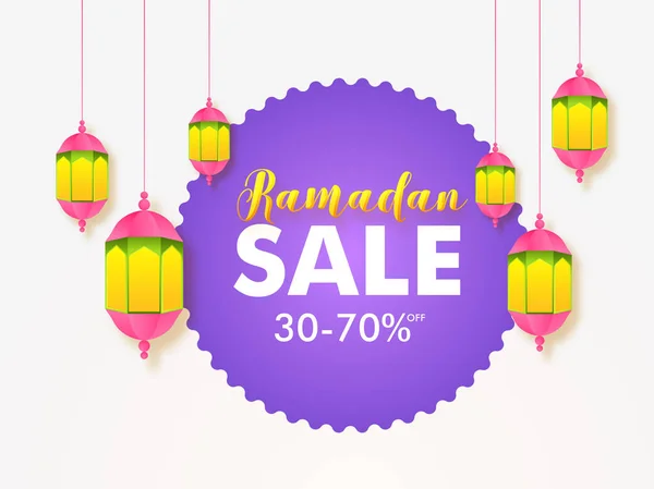 Ramdan Verkauf Banner oder Poster-Design mit 30-70% Rabatt-Angebot — Stockvektor