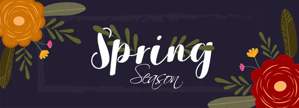 Caligrafía de la temporada de primavera con hermosas flores decoradas en — Archivo Imágenes Vectoriales