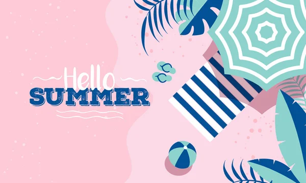 Hello Summer celebration banner or poster design with top view o