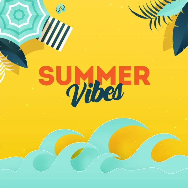 Fond Summer Vibes avec illustration de parasol, transat et — Image vectorielle