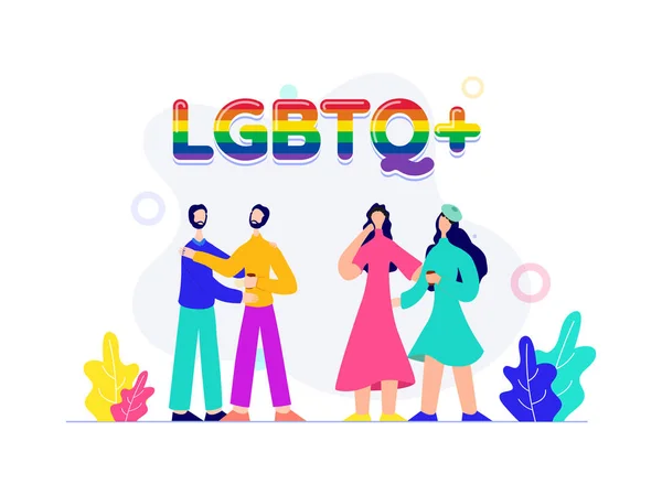 ゲイとレズビアンのカップルとのLgbtqコミュニティコンセプト. — ストックベクタ