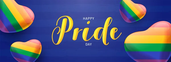 Buon Pride Day banner concept con forme del cuore lucide in rainbo — Vettoriale Stock