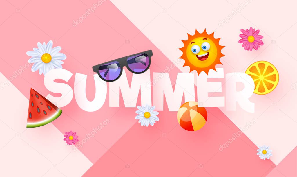 Stylish text Summer with element such as sunglasses, watermelon,