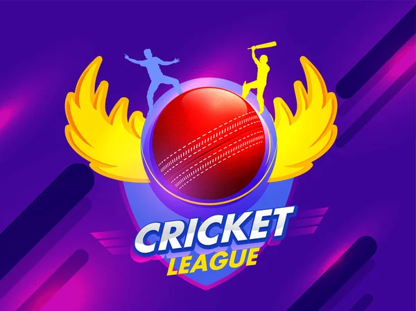 Insignia de cricket con jugadores de pelota y silueta en púrpura brillante b — Archivo Imágenes Vectoriales