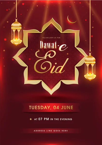 Işıklı eğimli asılı Dawat-e-bayram davet kartı tasarımı — Stok Vektör