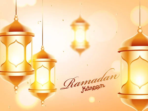 Lanterne illuminate dorate decorate su sfondo bokeh per Ra — Vettoriale Stock