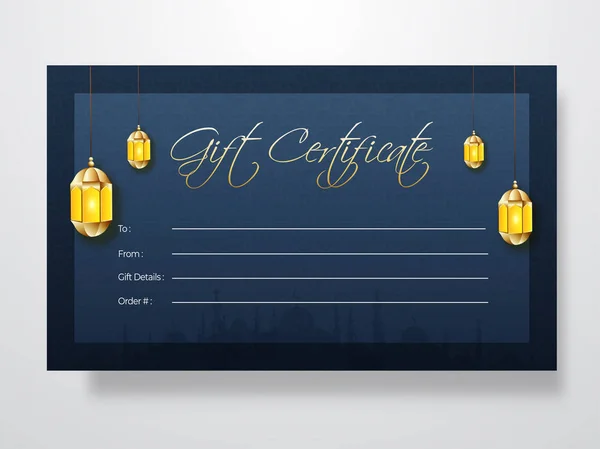 Diseño de tarjeta de regalo con decoración de color dorado lan — Vector de stock