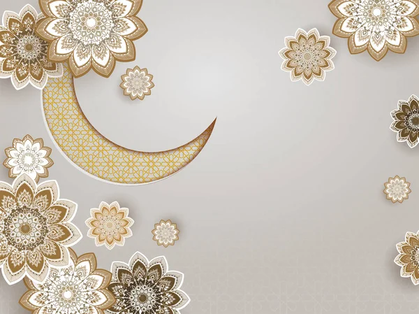 Adorno luna creciente con diseño de mandala decorado de fondo — Archivo Imágenes Vectoriales