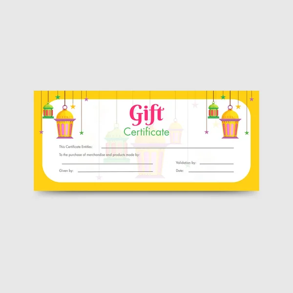 Horizontal Gift Certificado ou layout de cupom com lanter pendurado — Vetor de Stock