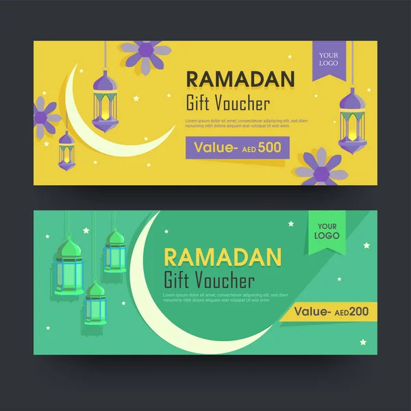 Návrh poukázky na dárek Ramadan s odlišnou nabídkou slev ve dvou — Stockový vektor