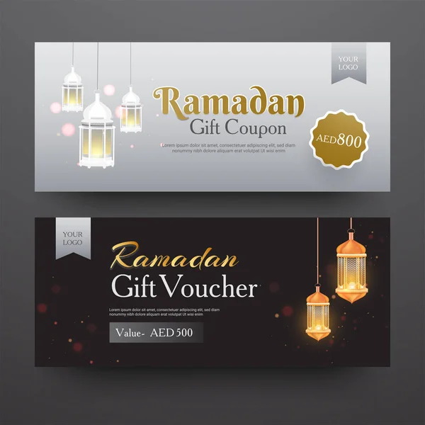 Ramadan Dárkový kupón nebo rozvržení dokladu s odlišnou slevou — Stockový vektor