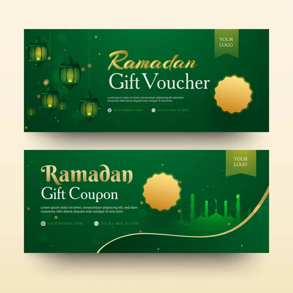 Sbírka dárkových poukazů na Ramadan s lampióny a — Stockový vektor