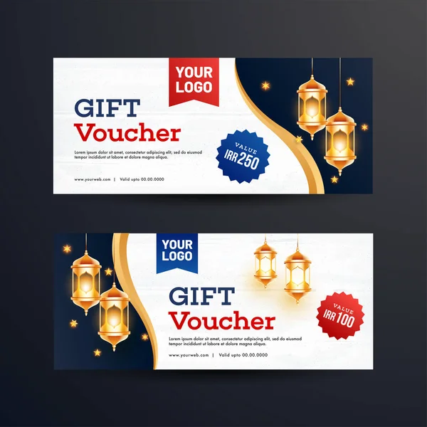 Set cadeaubon of coupon layout met verlichte lantaarns a — Stockvector