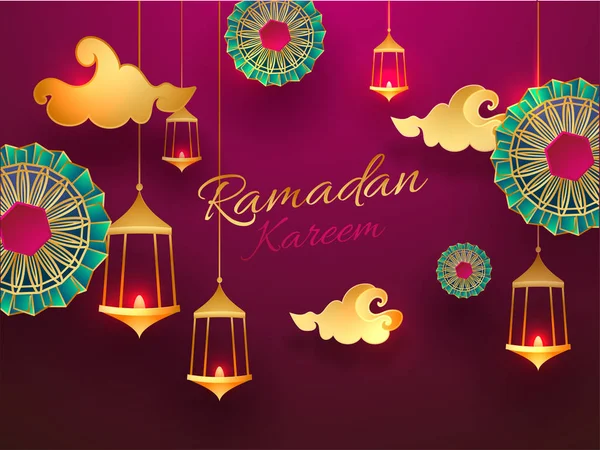 Ramadan kareem banner oder poster design dekoriert mit hängenden il — Stockvektor