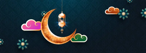 Illustrazione brillante e colorata di lanterna, luna e cielo su Ramad — Vettoriale Stock