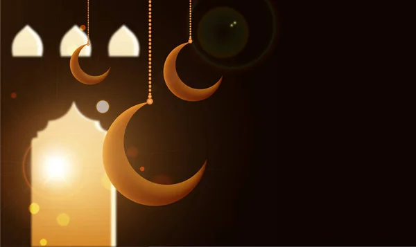 Luna colgante brillante sobre fondo marrón brillante para Ramadan Kar — Vector de stock