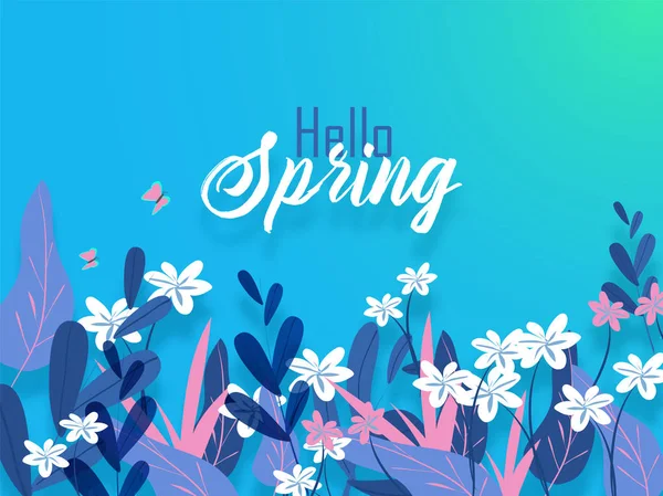 Bannière Hello Spring ou poster décoré avec des fleurs et — Image vectorielle