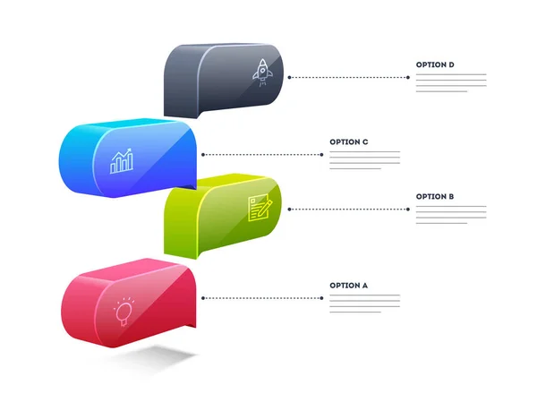 3D colorido diseño de la caja de elementos de infografía con 4 pasos puede ser u — Archivo Imágenes Vectoriales