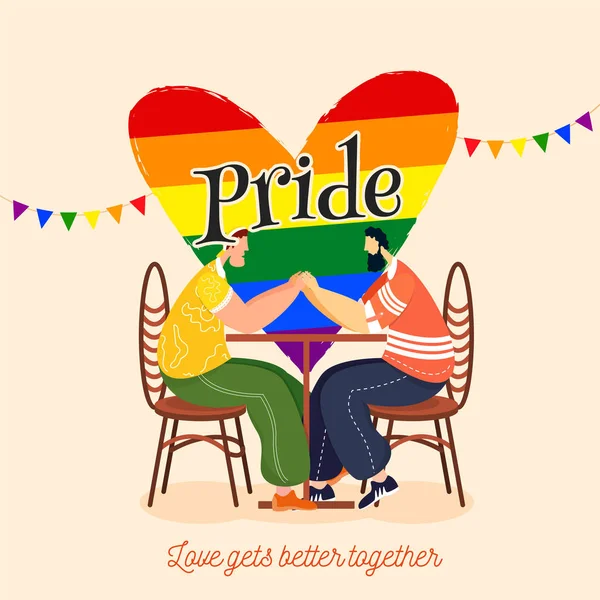 Pride Day concept for LGBTQ community with gay couple holding ha — Stock Vector