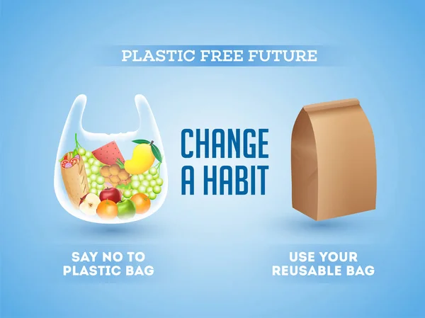 Não usar sacos de plástico e usando sacos reutilizáveis (orgânicos) para Plas — Vetor de Stock