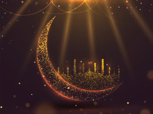 Effet scintillant croissant de lune avec mosquée sur backgrou brun brillant — Image vectorielle