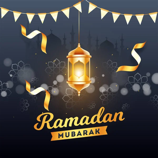Cartel de Ramadán Mubarak o diseño de plantilla con iluminación colgante — Archivo Imágenes Vectoriales