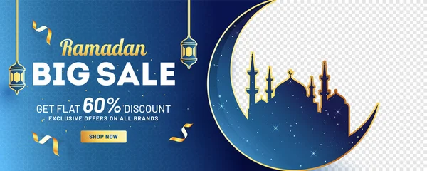 Ramadan Big Sale header or banner design with 60% discount offer — Stock Vector