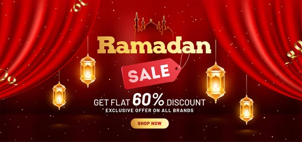 Ramadan försäljning header eller banner design med 60% rabatt erbjudande och — Stock vektor