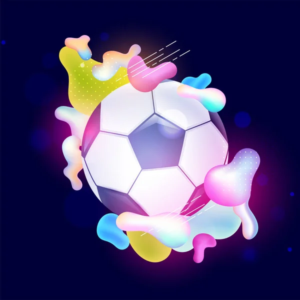 Soccer ball decorated with shiny fluid art on blue background fo — Stock Vector