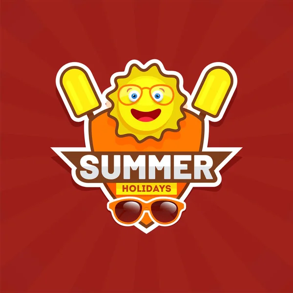 Sticker-Stil süße Sonne mit Eis und Sonnenbrille Illustratio — Stockvektor