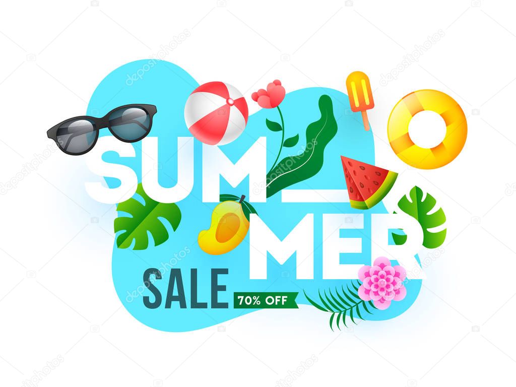 Summer Sale banner or poster design with 70% discount offer and 