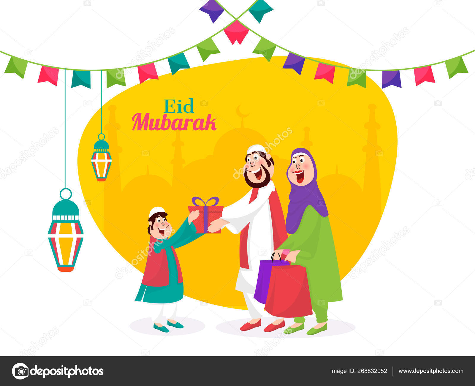 Cartoon character of Islamic couple wishing and giving gift to a Stock  Vector Image by ©alliesinteract #268832052