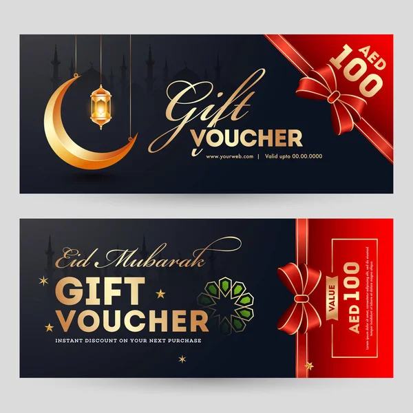 Horizontale gift coupon of voucher layout in zwarte en rode kleur — Stockvector