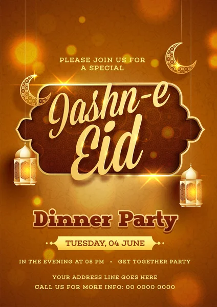 Jashn-e-bayram akşam yemeği parti şablonu veya ışıklı el ilanı tasarımı — Stok Vektör